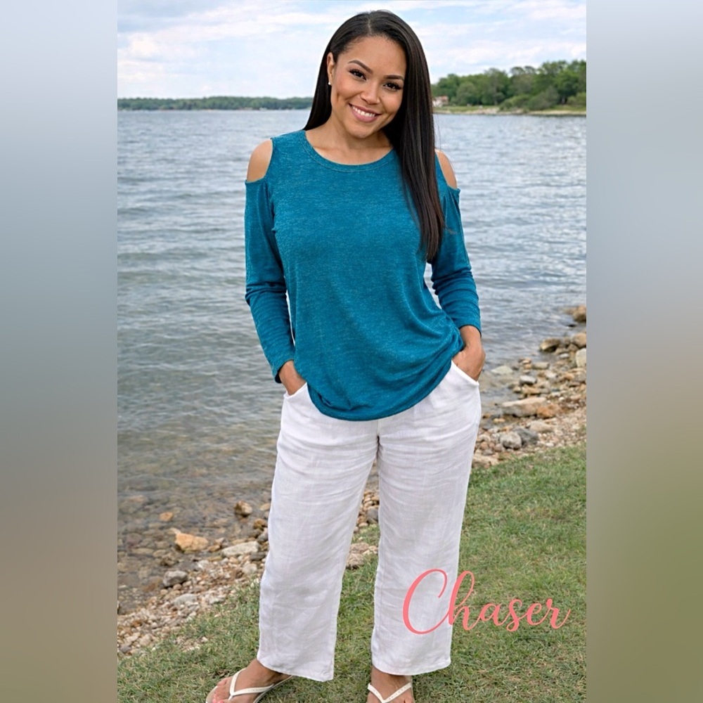 NWOT CHASER  Teal Long Sleeve Top with Cut-Outs - Picture 1 of 6